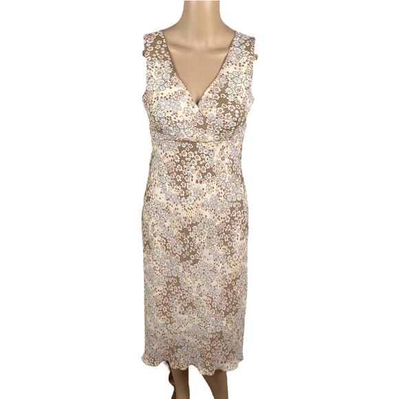 Y2K Beige Pink Ditsy Floral Empire Babydoll Fairy Slip Dress SZ S - Picture 1 of 7